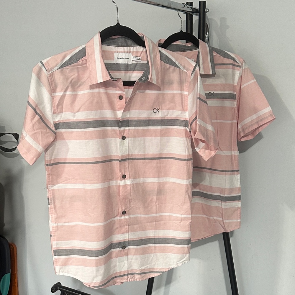 NWOT Twins or Brothers Calvin Klein Jeans Pink and Gray Striped Shirt - L and XL